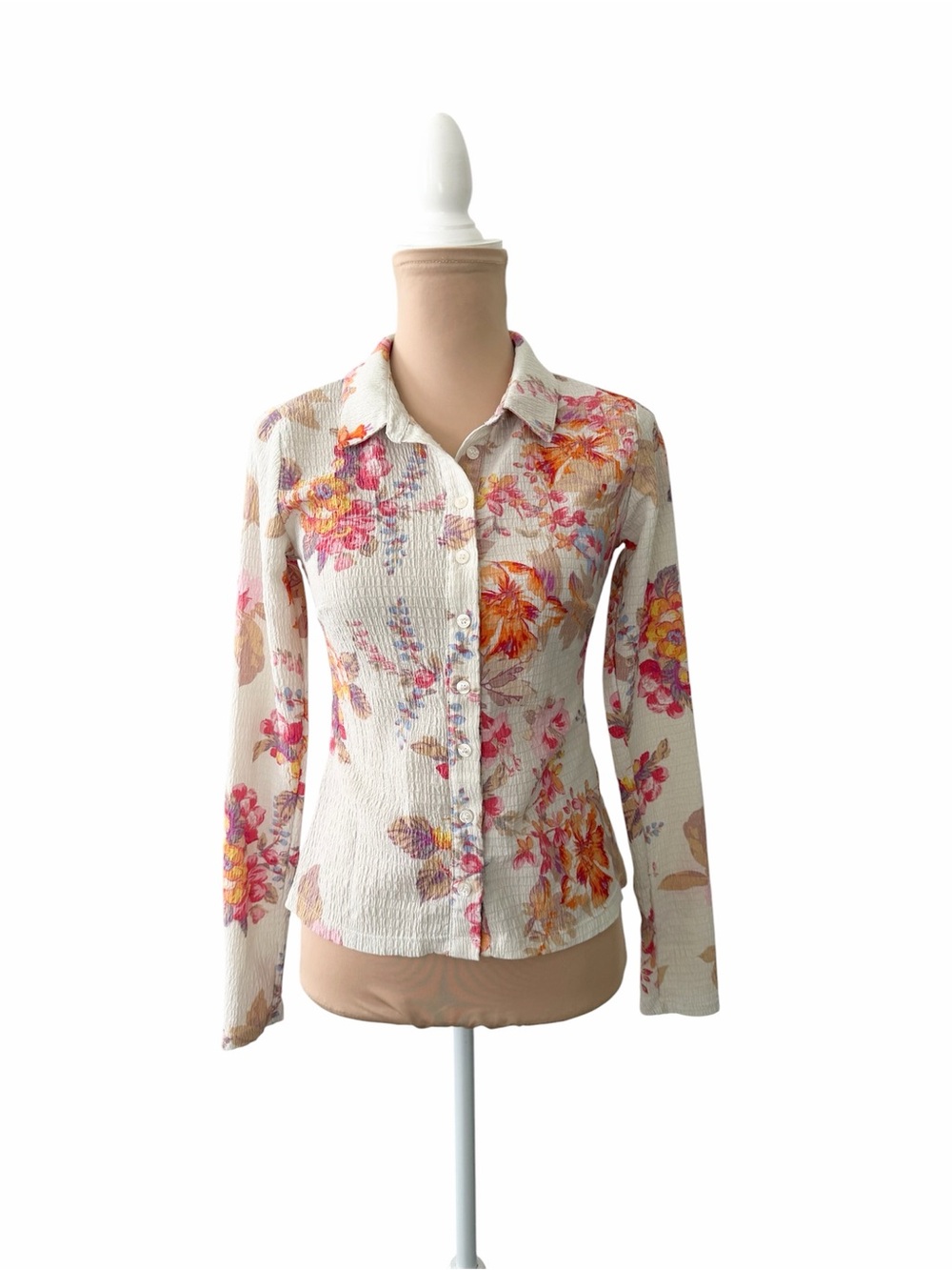 Guess White Floral Tessa Long Sleeve Top